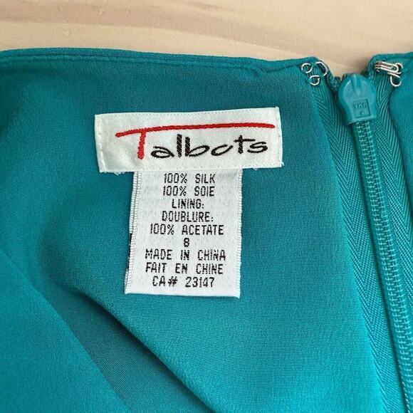 Talbots Vintage Silk Midi Dress in Teal with Attached Short Sleeve Cardigan Sz 8 - Picture 3 of 12